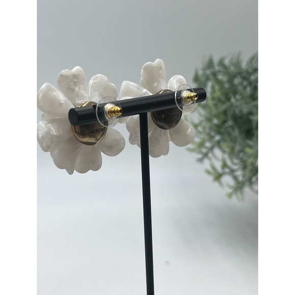 J. Crew Gold Tone White Resin & Cz Full Bloom Flower Pierced Earrings - Picture 5 of 13